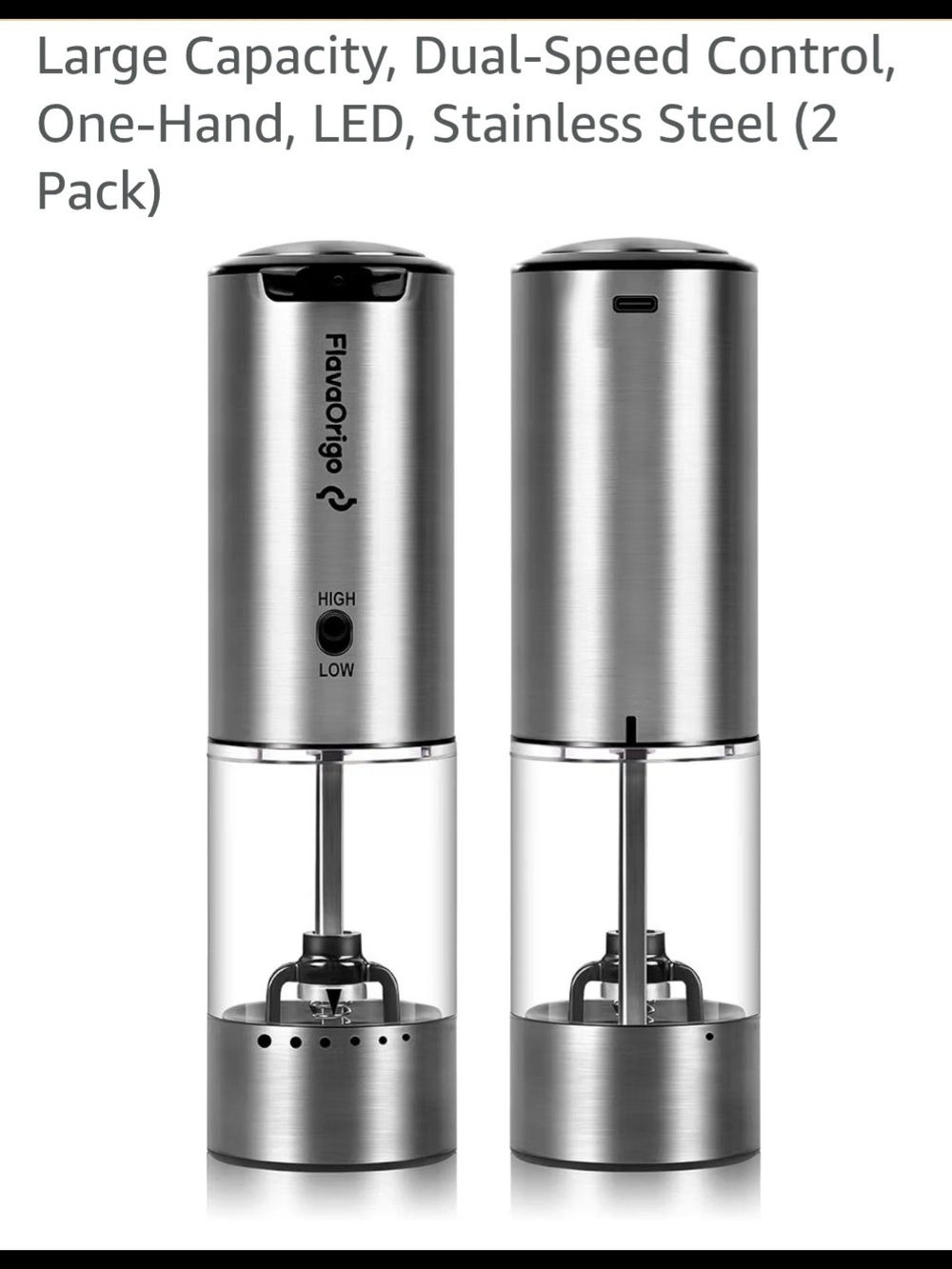 Stainless Steel Electric Pepper Grinder - Silver (2 Pack)